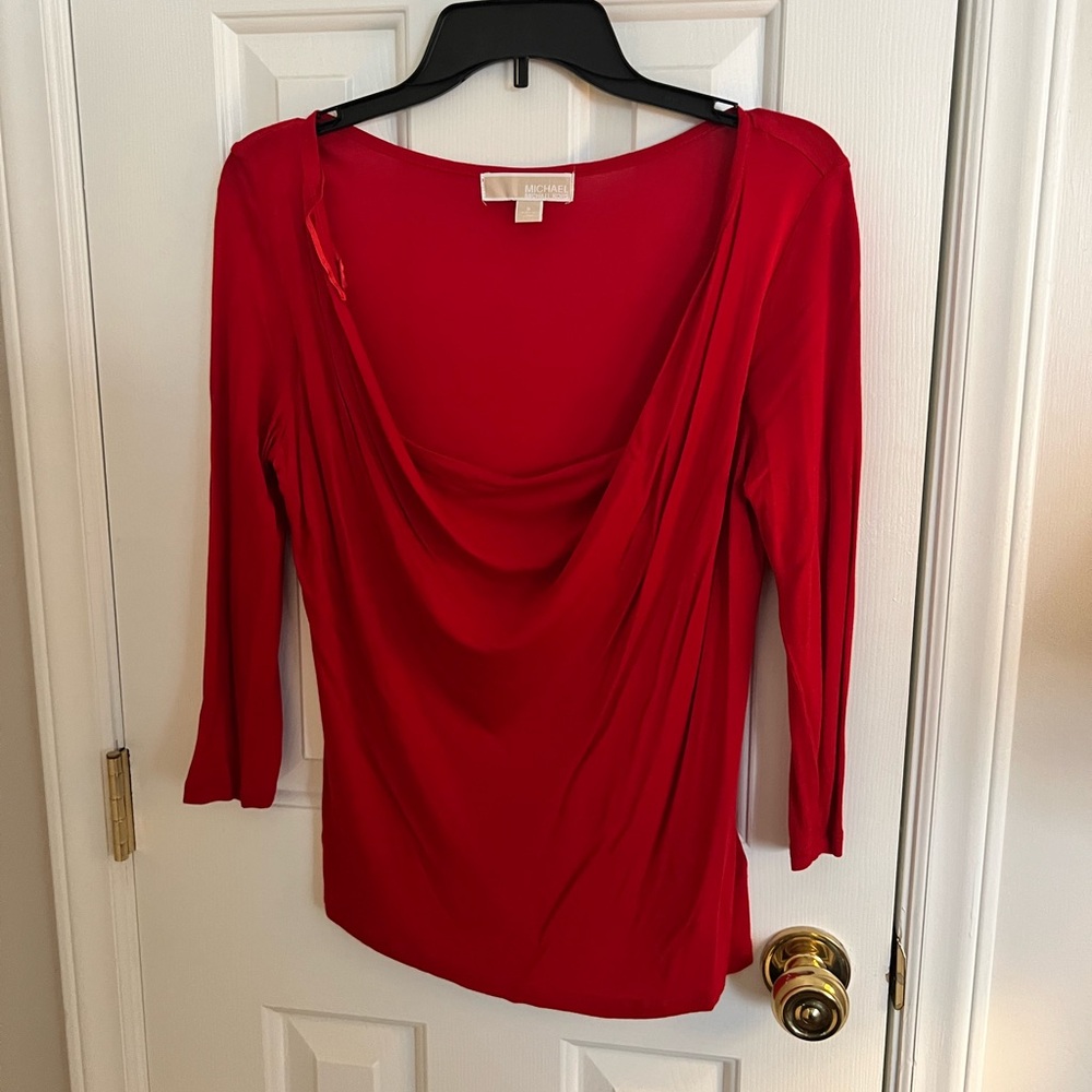 Michael Kors Red Drape Neck Blouse